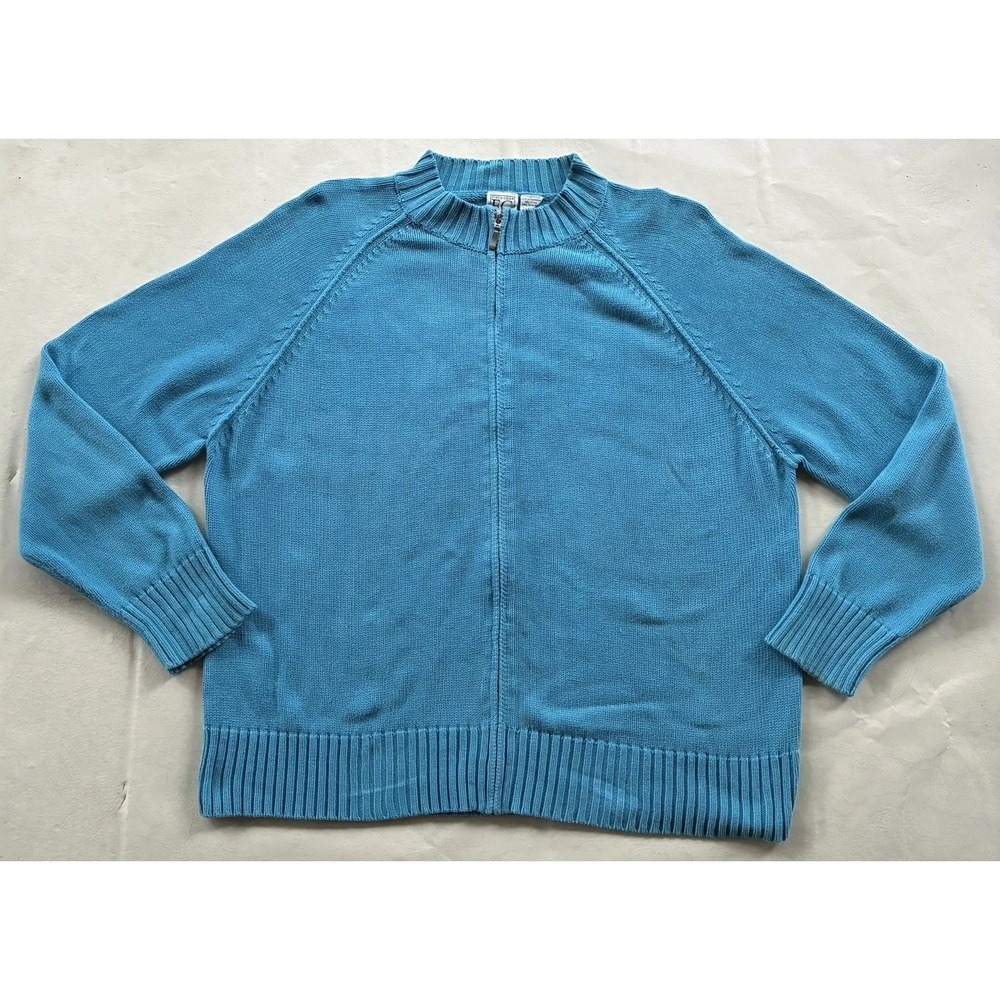 Woman Field Gear 2X Full Zip Sweater Cotton Knit Mock Neck Teal Blue Australia